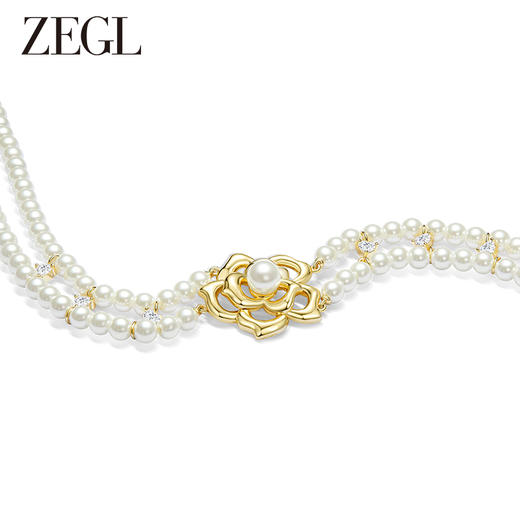 ZEGL设计师秘密花园系列山茶花人造珍珠项链女轻奢小众锁骨链颈链 商品图1