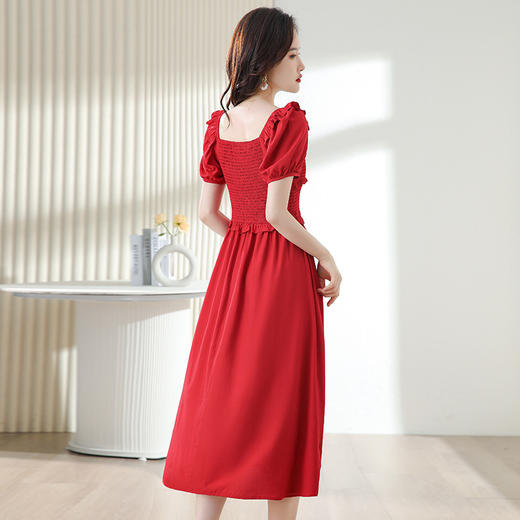 夏季新款，女一字领时尚潮流洋气木耳花边拼接修身显瘦连衣裙HR-WA23379 商品图3