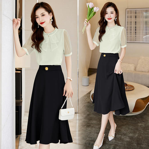 洋气减龄，复古立领衬衣百搭显瘦时尚A字摆半身裙套装HR-SSQJRA638-69 商品图4