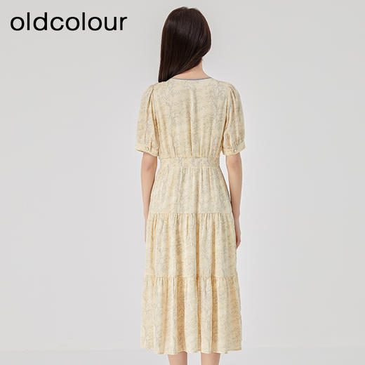 oldcolour2023夏新款法式茶歇收腰显瘦泡泡袖碎花连衣裙O25101343 商品图4