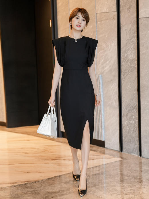 黑色连衣裙女夏季新款法式赫本风气质收腰显瘦包臀中长裙子 商品图1