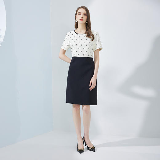 NF8P3斯尔丽瑟俪商场同款2023夏季新款提花波点撞色拼接连衣裙 商品图3