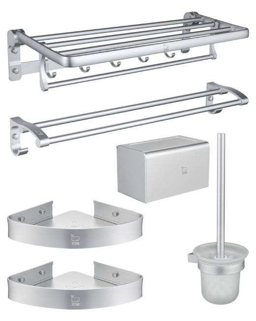 WGJ05/挂件套装/浴巾架+双杆+三角篮2+纸巾架+厕刷架/圆形亮光 商品图0