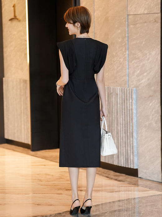 黑色连衣裙女夏季新款法式赫本风气质收腰显瘦包臀中长裙子 商品图2