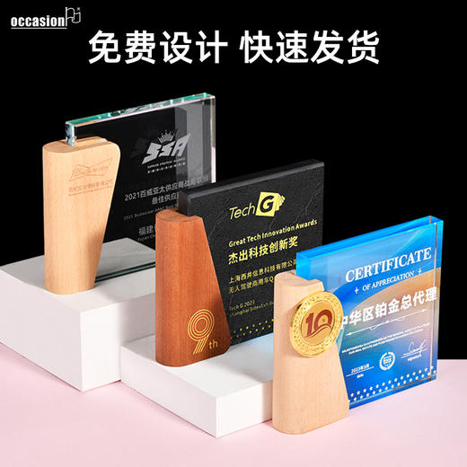 彩印水晶奖杯定制奖牌定做榉木实木经销代理加盟商授权牌荣誉摆件 商品图2