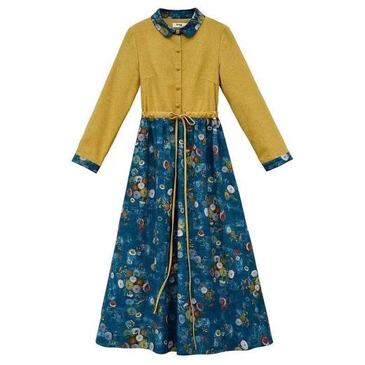 GYH 871民族风棉麻连衣裙2023春秋印花显瘦气质裙 商品图4