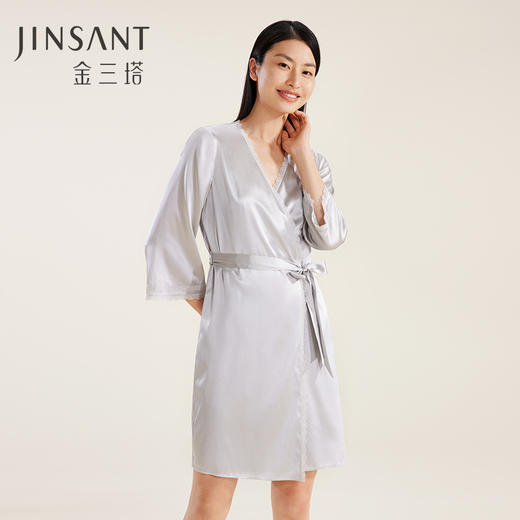 金三塔100%桑蚕丝晨袍真丝高级感丝滑绸缎睡衣睡袍女送礼礼物  YSFDC101 商品图0