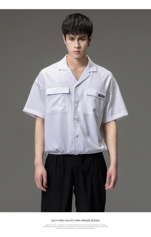 PINLI品立夏季新款男士古巴领短袖衬衫宽松纯色休闲衬衣上衣B232113060 商品图1
