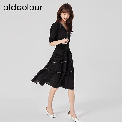 oldcolour2023夏季新款法式气质优雅V领高腰蛋糕连衣裙O24101536 商品图2