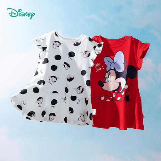 迪士尼小飞袖俏皮连衣裙褶皱小裙摆女童短袖连衣裙222DQ0128
 商品图0