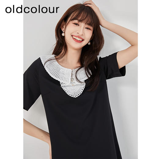 oldcolour2023夏季新款黑色气质设计感宽松短款连衣裙O24101430 商品图1