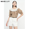 NEELLY纳俪商场同款撞色拼接荷叶边衬衫女薄款天丝上衣甜美小衫N23053R01171 商品缩略图1