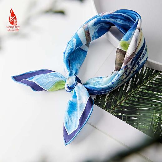 SAINTJOY/上久楷 女式真丝方巾  秋蓝旷野  FJS22037 商品图9