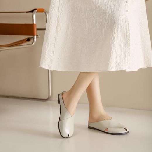 西村名物2023年夏季新款休闲小皮鞋女平底软牛皮舒适拖鞋13481 商品图3