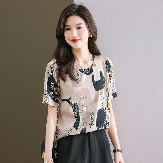 夏季新款，印花雪纺t恤女短袖休闲雪纺衬衣设计感小众女士上衣CC-38-615 商品图1
