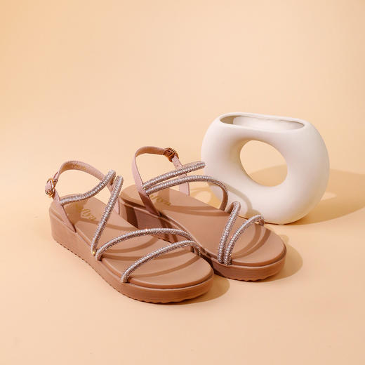Safiya/索菲娅2023夏季新品仙女风水钻坡跟一字带休闲厚底凉鞋SF32115048 商品图5
