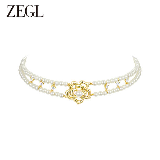 ZEGL设计师秘密花园系列山茶花人造珍珠项链女轻奢小众锁骨链颈链 商品图0