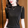 夏季新款，洋气百搭圆领漏肩钉珠冰丝针织打底衫t恤KQL-E37M2632 商品缩略图2