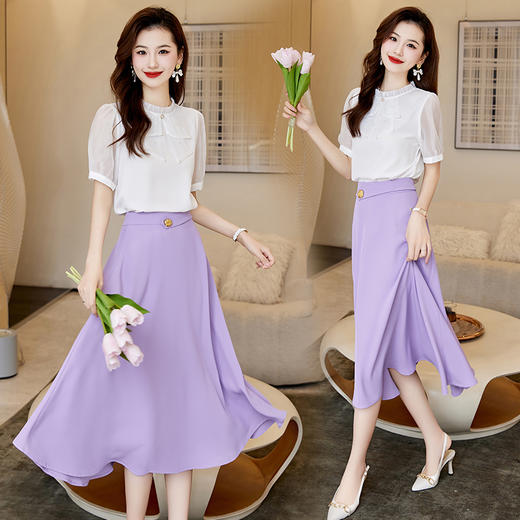 洋气减龄，复古立领衬衣百搭显瘦时尚A字摆半身裙套装HR-SSQJRA638-69 商品图2