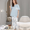 洁丽雅纯棉圆领女士家居服雾霾蓝短袖长裤套装可外穿睡衣女高颜值 商品缩略图1