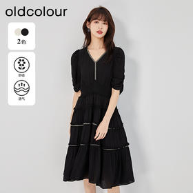 oldcolour2023夏季新款法式气质优雅V领高腰蛋糕连衣裙O24101536