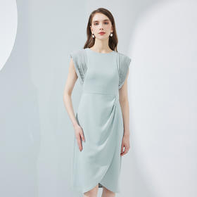 NF8F6斯尔丽瑟俪2023新款设计感手工立体压褶腰间褶皱显瘦修身连衣裙