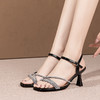水钻漆皮露趾高跟凉鞋，夏季新款粗跟时尚黑色方头一字带凉鞋HY-H3146 商品缩略图2