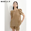 NEELLY纳俪商场同款夏季新款泡泡袖天丝衬衫女圆领套装阔腿短裤N23053Z01186 商品缩略图1