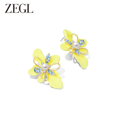 ZEGL设计师秘密花园系列黄色花朵耳环女小众设计感高级耳钉耳饰品 商品图0