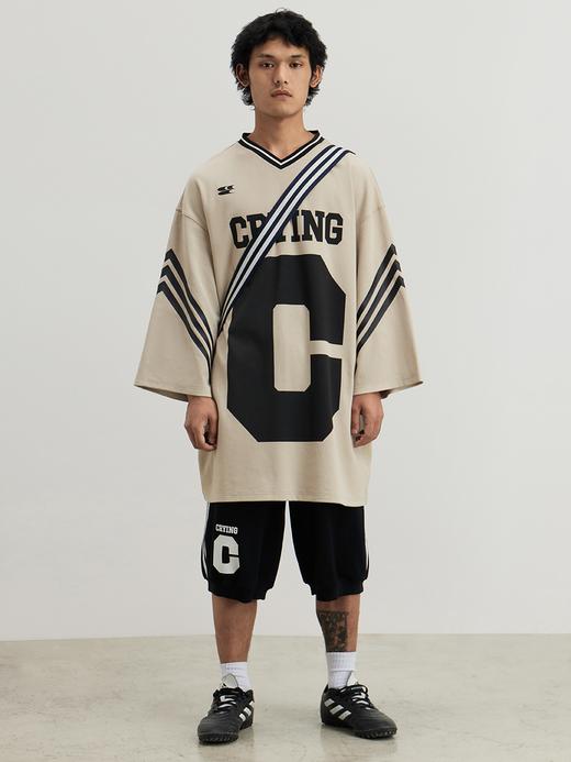 CryingCenter 运动条纹收口宽松七分萝卜短裤 商品图3