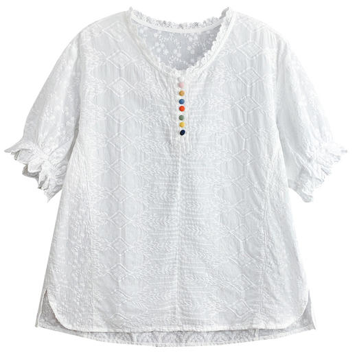 蕾丝花边领衬衫短袖夏季新款绣花彩扣宽松别致上衣MJ-3162 商品图4