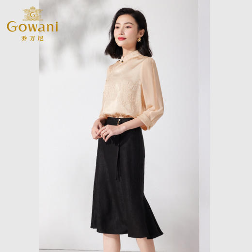 Gowani乔万尼真丝衬衫旗袍领刺绣国风复古新中式气质ET2C255201 商品图1