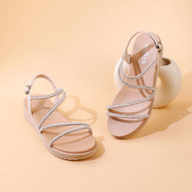 Safiya/索菲娅2023夏季新品仙女风水钻坡跟一字带休闲厚底凉鞋SF32115048