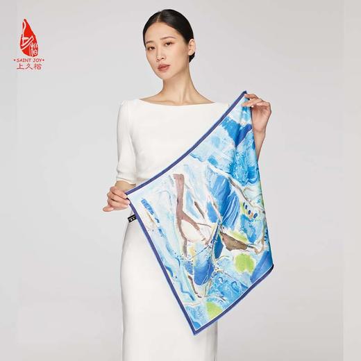 SAINTJOY/上久楷 女式真丝方巾  秋蓝旷野  FJS22037 商品图3