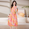 简约时尚，气质温柔圆领收腰显瘦休闲舒适花色连衣裙HR-WJ83019 商品缩略图2