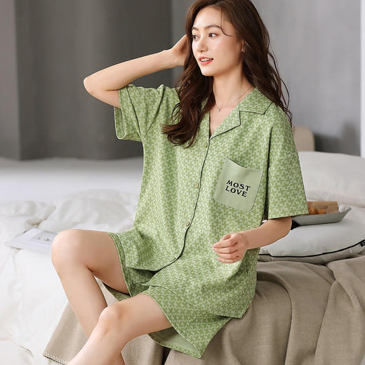 洁丽雅春夏新品女士家居服涤棉圆短袖短裤套装可外穿睡衣女 商品图1