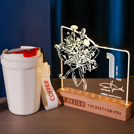 发光水晶奖杯杯子定制定做教师节毕业光荣退休员工实木摆件纪念品 商品图4