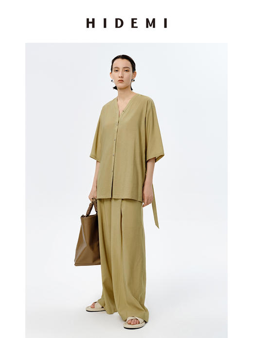 HIDEMI极简v领廓形可拆卸腰带设计感套装 上衣/阔腿裤 商品图3