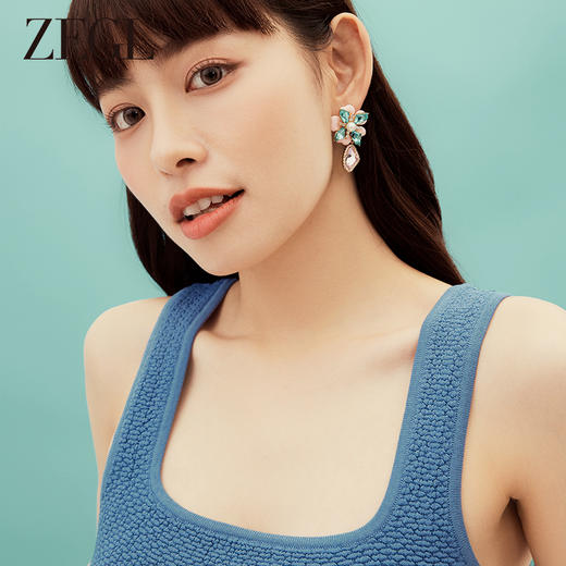 ZEGL设计师秘密花园系列粉色花朵耳环女小众设计感耳钉银针耳饰品 商品图2