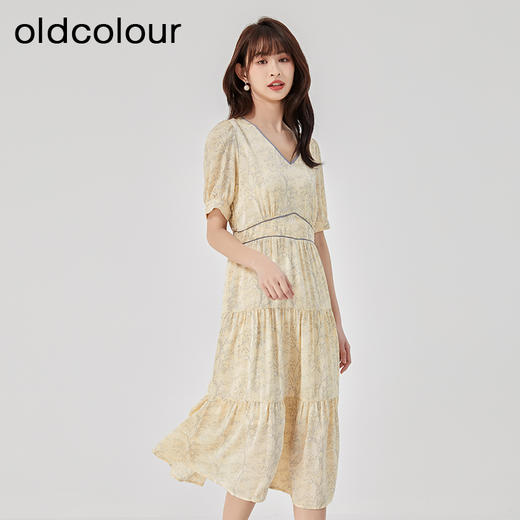 oldcolour2023夏新款法式茶歇收腰显瘦泡泡袖碎花连衣裙O25101343 商品图2