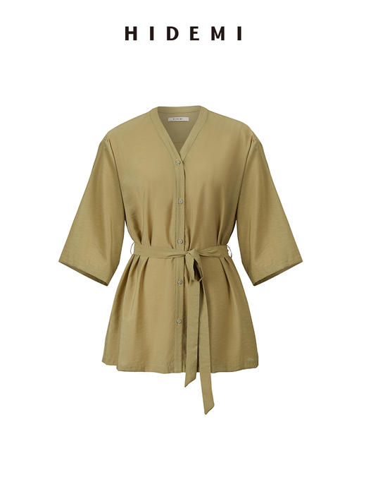HIDEMI极简v领廓形可拆卸腰带设计感套装 上衣/阔腿裤 商品图7