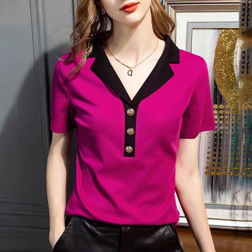 天丝棉翻领T恤2023夏新款西装领洋气修身显瘦遮肚百搭上衣HR-KWGCD60024 商品图2