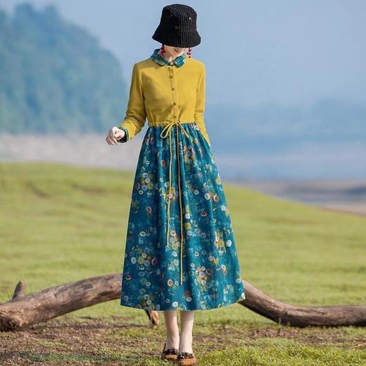 GYH 871民族风棉麻连衣裙2023春秋印花显瘦气质裙 商品图0