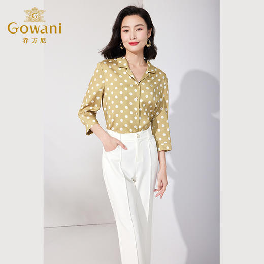 乔万尼真丝衬衫V领设计气质职场波点桑蚕丝上衣ET2C247 商品图2