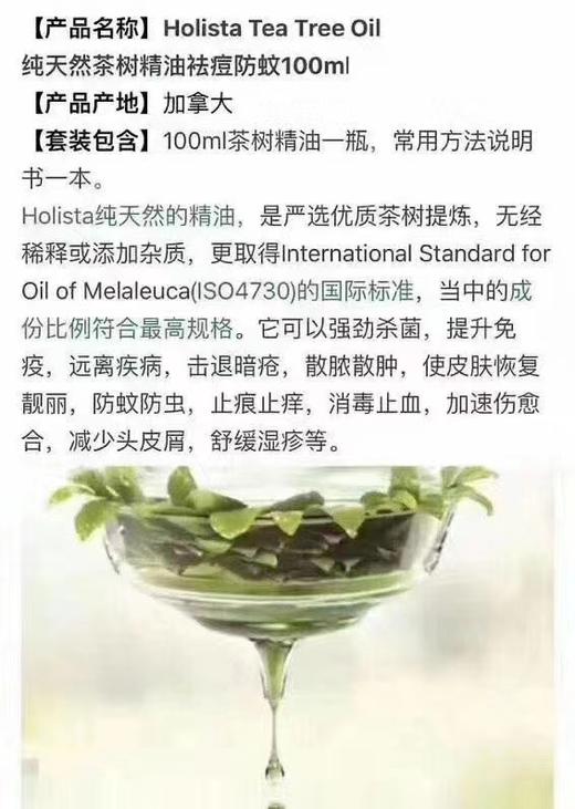 加拿大Holista 100%茶树精油！100ml装！美国采购，无中文标签，介意慎拍  A 商品图3