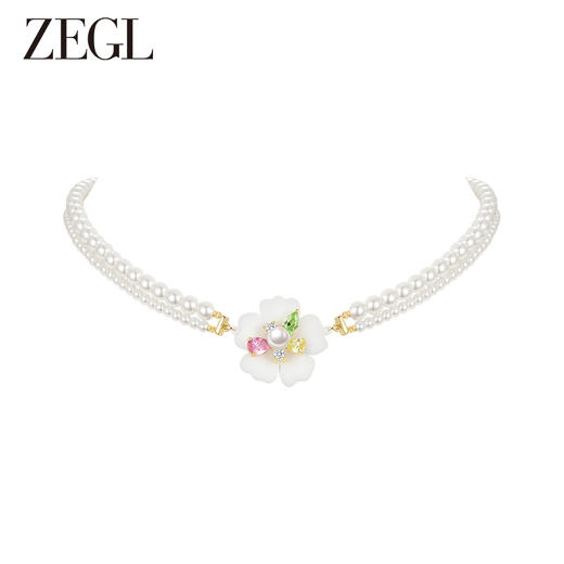 ZEGL设计师秘密花园系列花朵人造珍珠项链女轻奢小众高级感锁骨链 商品图0