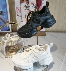 westory真皮厚底增高网面老爹鞋女款2023秋季新款高级感圆头老爹鞋S23AM56391