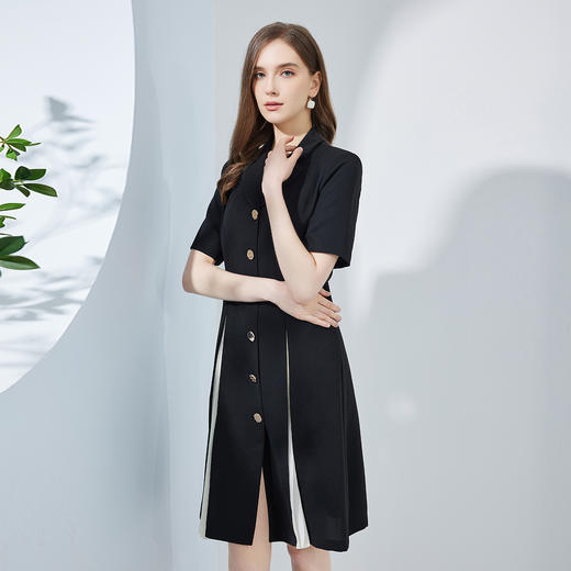 NF8E7斯尔丽瑟俪2023夏季新款设计感气质职业撞色压褶插片连衣裙 商品图2