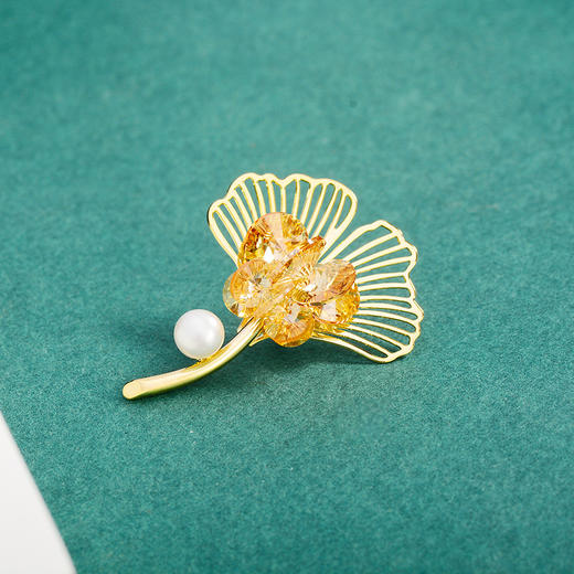 欧美轻奢款银杏叶领针胸针，贝珠复古型胸花时尚饰品女AM-ts01629 商品图3