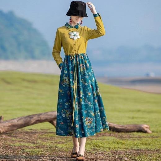 GYH 871民族风棉麻连衣裙2023春秋印花显瘦气质裙 商品图3